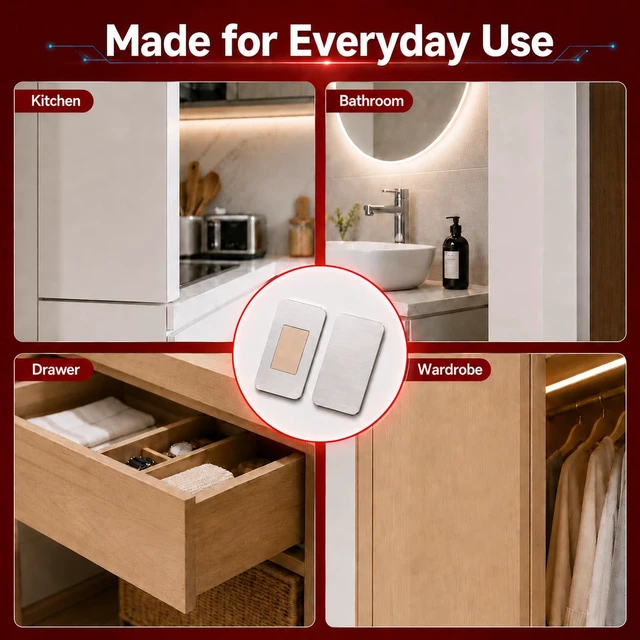 Alt view image 7 of 7 - 10 Pack Cabinet Magnets for Closure, 3mm Ultra Thin Magnetic Door Catch | Strong Hold and No-Drill Adhesive Design for Kitchen Cabinets, Drawers and Closet Doors