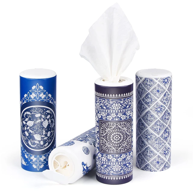 Alt view image 2 of 7 - Car Round Canned Tissue Box Cup Holder Facial Tissues,Cylinder Tube Face Towel,4 Canister 3-Ply Car Napkins for Travel Tissue Bulk Fit Home,Office,School by