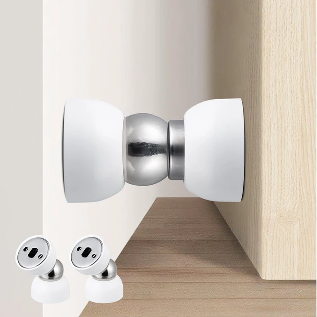 Main image of Powerful Magnetic Door Stopper - 2 Pcs Stainless Steel Mini Door Stop, Heavy Duty Magnetism Door Holder for Bedroom, Bathroom, Kitchen, Home, Office (White)