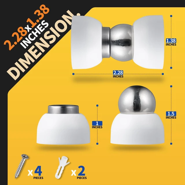 Alt view image 2 of 7 - Powerful Magnetic Door Stopper - 2 Pcs Stainless Steel Mini Door Stop, Heavy Duty Magnetism Door Holder for Bedroom, Bathroom, Kitchen, Home, Office (White)