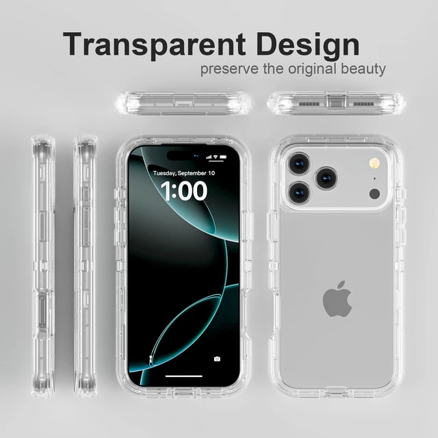Alt view image 7 of 7 - for iPhone 17 Pro Max Case, Shockproof, Crystal Clear | Heavy Duty Protection Phone Cases, Anti-Drop, Dual Layer Transparent Rugged Protective Cover, 6.9"