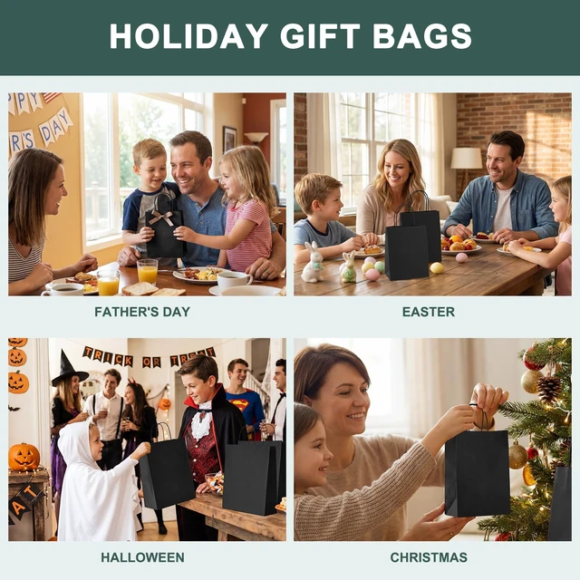 Alt view image 6 of 7 - C Gift Bags 5.25 x 3.75 x 8 Inch 50 Pack Black Paper Bags | Small Kraft Bags with Handles,Heavy Duty Paper Sacks Recycled for Shopping,Boutique,Party Favor,Goodie,Retail Business
