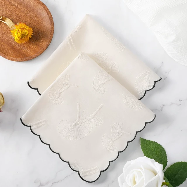 Alt view image 3 of 7 - Women's Cotton Handkerchiefs Scallop Embroidered Ladies Hankies | Dandelion Flower Butterflies for Wedding Parties 3Pcs