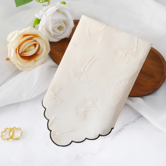 Alt view image 4 of 7 - Women's Cotton Handkerchiefs Scallop Embroidered Ladies Hankies | Dandelion Flower Butterflies for Wedding Parties 3Pcs