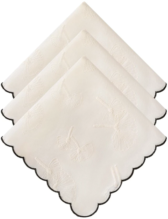 Main image of Women's Cotton Handkerchiefs Scallop Embroidered Ladies Hankies | Dandelion Flower Butterflies for Wedding Parties 3Pcs