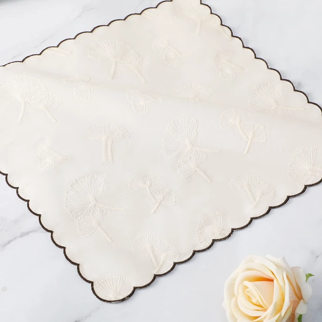 Alt view image 7 of 7 - Women's Cotton Handkerchiefs Scallop Embroidered Ladies Hankies | Dandelion Flower Butterflies for Wedding Parties 3Pcs
