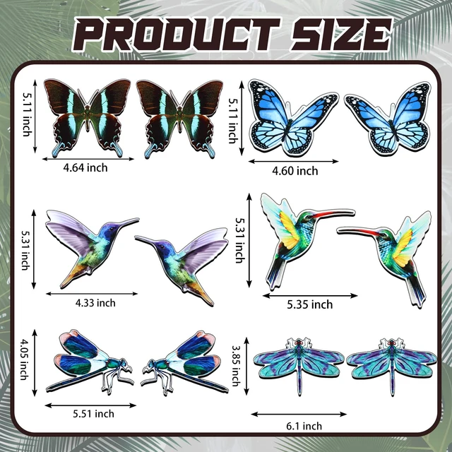 Alt view image 4 of 6 - 12 Pcs Hummingbird Screen Door Magnets Butterfly Dragonfly | Double Sided Flexible Decorative Protector, Retractable Magnetic Stickers Decals, for Sliding Patio Gifts, Fresh Style
