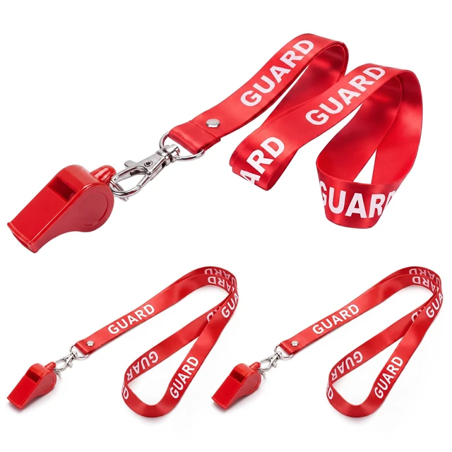 Main image of 3 Pcs Lifeguard Whistle with Lanyard Emergency Plastic,Red | Loud Whistles for Pool Beach Rescue, Emergency Signaling for Coaches Lifesavers, Guard Equipment with Metal Clip