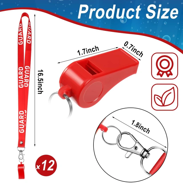 Alt view image 3 of 7 - 3 Pcs Lifeguard Whistle with Lanyard Emergency Plastic,Red | Loud Whistles for Pool Beach Rescue, Emergency Signaling for Coaches Lifesavers, Guard Equipment with Metal Clip