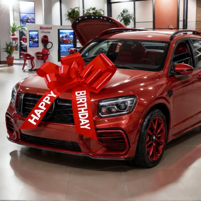 Alt view image 4 of 7 - 30 Inch Giant Red Car Bow - Extra Large Birthday Bow for Car, Big Gift Bow for Present, New Vehicle Accessories, Happy Birthday Ribbon Surprise