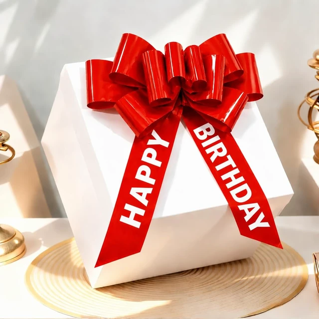 Alt view image 7 of 7 - 30 Inch Giant Red Car Bow - Extra Large Birthday Bow for Car, Big Gift Bow for Present, New Vehicle Accessories, Happy Birthday Ribbon Surprise
