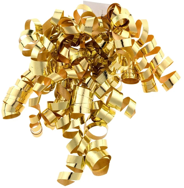 Main image of 12-Count Gold Self-Adhesive Curly Bows Gift Wrap Accessory - Perfect for Christmas, Birthday, Holiday, Party Favors Decorations