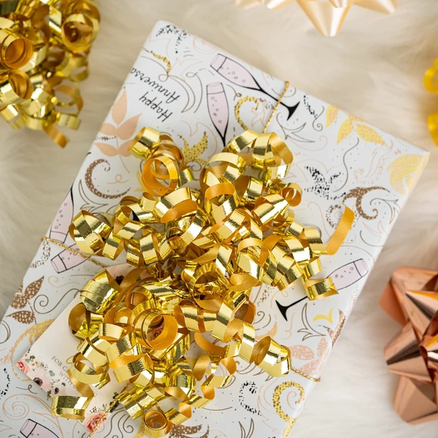 Alt view image 4 of 4 - 12-Count Gold Self-Adhesive Curly Bows Gift Wrap Accessory - Perfect for Christmas, Birthday, Holiday, Party Favors Decorations