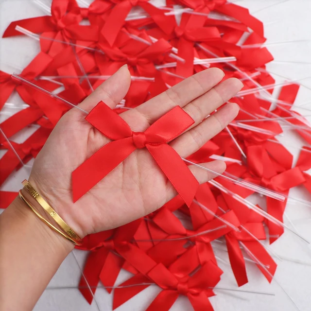 Alt view image 4 of 6 - 120 Pack 3 inches Twist Tie Bows Red, Satin Bows with Twist Ties for Treat Bags, Pretied Bows, Twist Tied Bows with Wire, Pre Tied Ribbon Bows for Tying Up Packages, Baby Shower, Favors