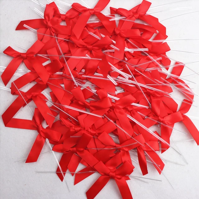 Alt view image 6 of 6 - 120 Pack 3 inches Twist Tie Bows Red, Satin Bows with Twist Ties for Treat Bags, Pretied Bows, Twist Tied Bows with Wire, Pre Tied Ribbon Bows for Tying Up Packages, Baby Shower, Favors