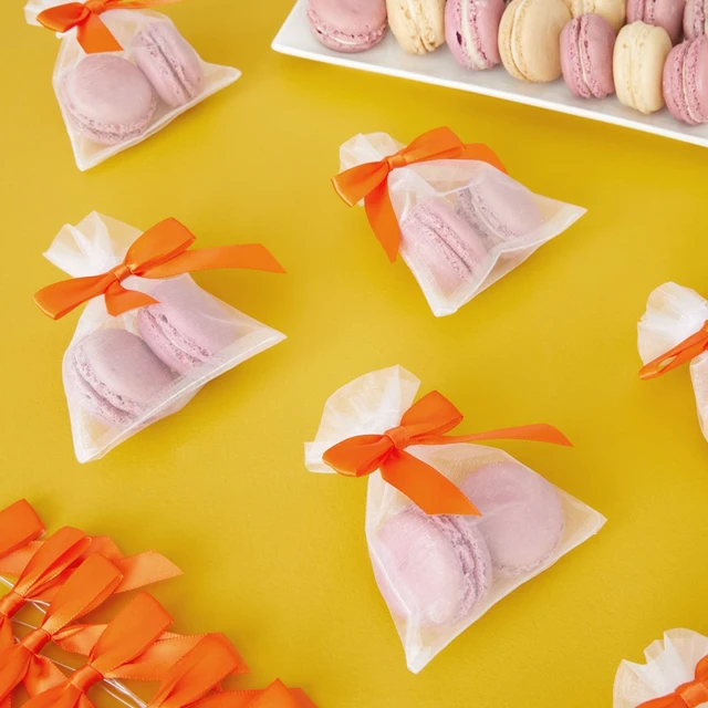 Alt view image 2 of 7 - 100 Pack Orange Twist Tie Bows for Treat Bags - 3" Small Satin Ribbons Orange Twist Ties for Craft Decoration, Gift Wrap, Themed Party Favors, Baked Goods