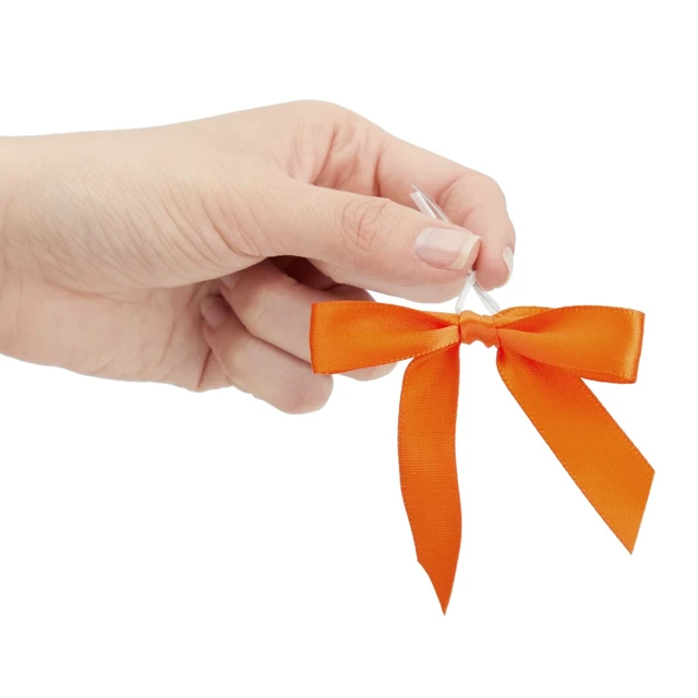 Alt view image 4 of 7 - 100 Pack Orange Twist Tie Bows for Treat Bags - 3" Small Satin Ribbons Orange Twist Ties for Craft Decoration, Gift Wrap, Themed Party Favors, Baked Goods