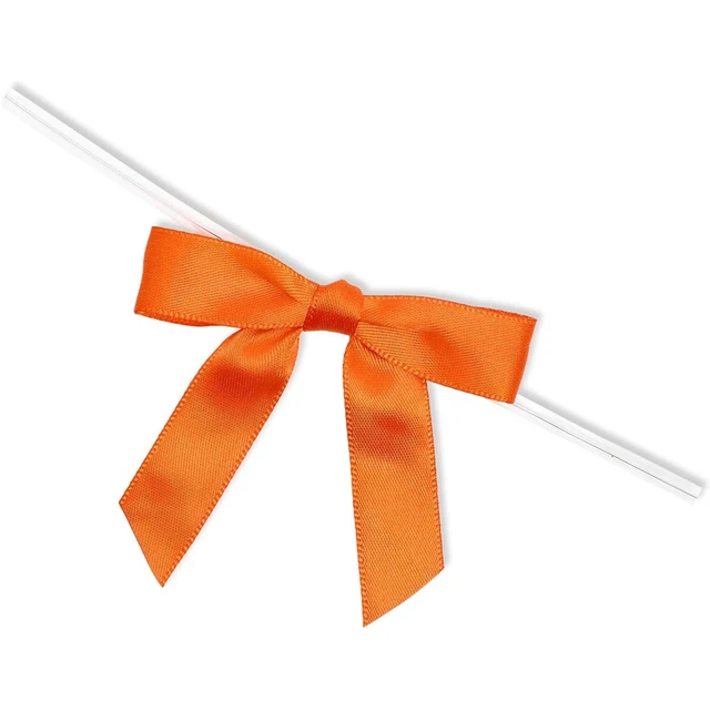 Alt view image 6 of 7 - 100 Pack Orange Twist Tie Bows for Treat Bags - 3" Small Satin Ribbons Orange Twist Ties for Craft Decoration, Gift Wrap, Themed Party Favors, Baked Goods