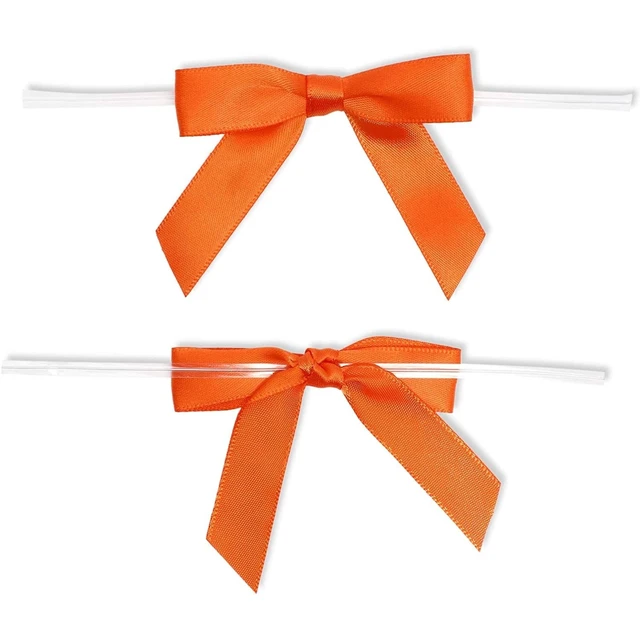 Alt view image 5 of 7 - 100 Pack Orange Twist Tie Bows for Treat Bags - 3" Small Satin Ribbons Orange Twist Ties for Craft Decoration, Gift Wrap, Themed Party Favors, Baked Goods