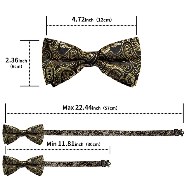 Alt view image 4 of 7 - Silk Bow Tie Pre Tied Bowtie Set for Men In Gift Box,Gold | 4PCS,Classic Paisley Pattern,Mens Bow Ties,Easy to Match,Elegant,Pocket Square,Cufflinks,Wedding,Party,Banquet,Dinner,Prom