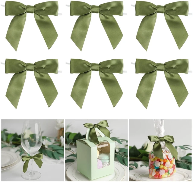 Main image of Twist Tie Bows for Treat Bags 3.5" Moss Green Satin Ribbon for Crafts, Cake Pop, Candy Apple, Gift Wrapping, Christmas Wedding Decor - 50 PCs