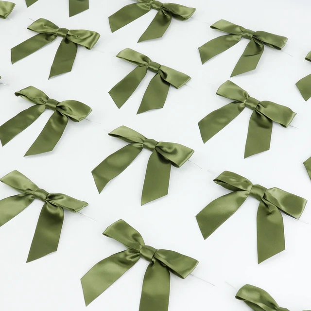 Alt view image 7 of 7 - Twist Tie Bows for Treat Bags 3.5" Moss Green Satin Ribbon for Crafts, Cake Pop, Candy Apple, Gift Wrapping, Christmas Wedding Decor - 50 PCs