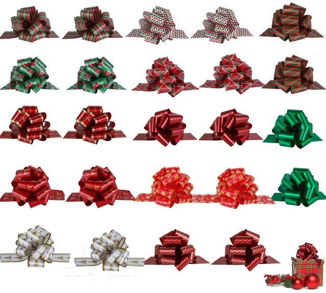 Main image of Christmas Gift Wrap Bows Ribbon 40mm for Xmas Wrapping, Christmas Decorations, Florist Wrap (24PCS in 12 Patterns)