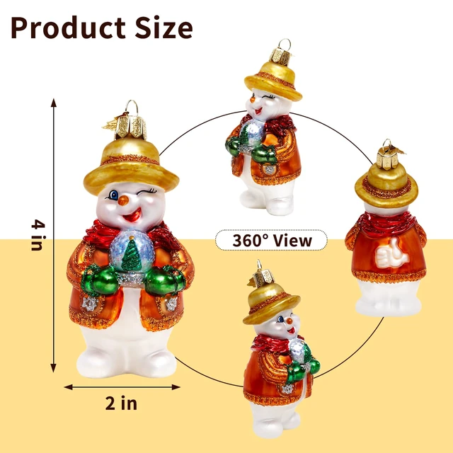 Alt view image 2 of 6 - Christmas Ornaments,Hand-Blown Glass Snowman Ornament for Tree | Snowman Collection Figurine Hanging Ornaments, Christmas Decorations for Xmas Tree Holiday Party Home Gifts