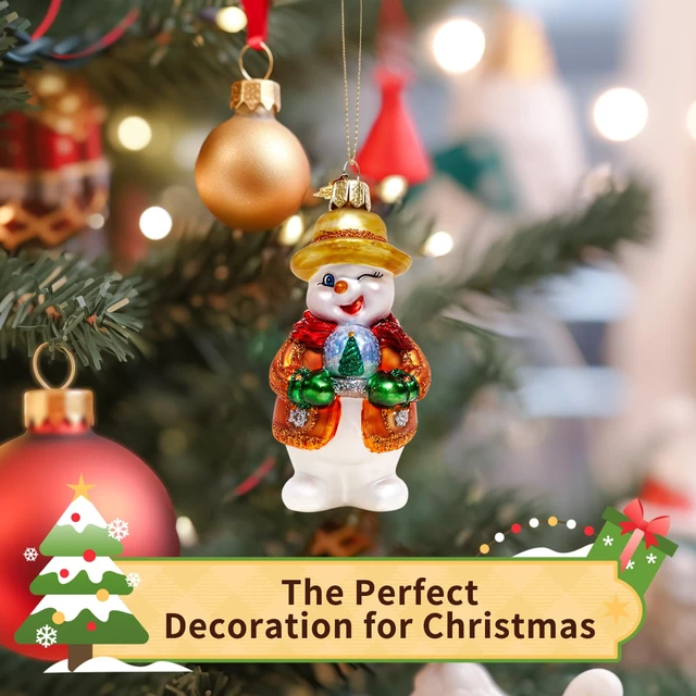 Alt view image 4 of 6 - Christmas Ornaments,Hand-Blown Glass Snowman Ornament for Tree | Snowman Collection Figurine Hanging Ornaments, Christmas Decorations for Xmas Tree Holiday Party Home Gifts
