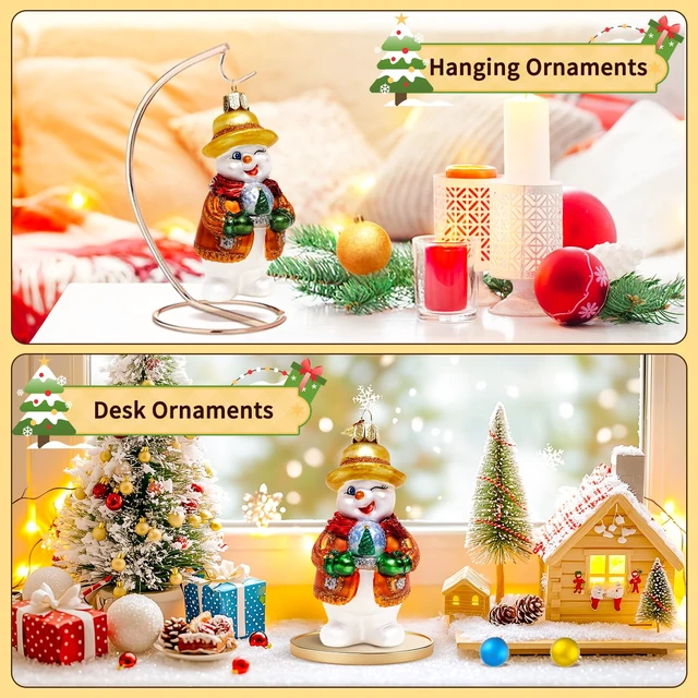 Alt view image 5 of 6 - Christmas Ornaments,Hand-Blown Glass Snowman Ornament for Tree | Snowman Collection Figurine Hanging Ornaments, Christmas Decorations for Xmas Tree Holiday Party Home Gifts