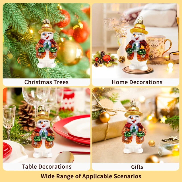 Alt view image 6 of 6 - Christmas Ornaments,Hand-Blown Glass Snowman Ornament for Tree | Snowman Collection Figurine Hanging Ornaments, Christmas Decorations for Xmas Tree Holiday Party Home Gifts