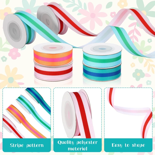 Alt view image 3 of 7 - Stripe Grosgrain Ribbon 0.6 Inch Summer Colorful Fabric Wrapping Ribbon for Pride Day Spring Holiday Gift Cake Present Wrapping DIY Crafts Wreath Hair Bow Making Supplies, 4 Rolls, 20 Yard