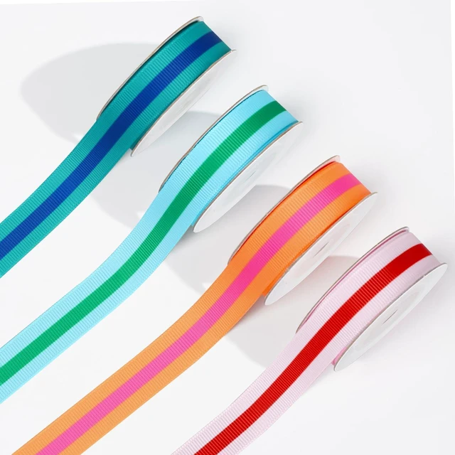 Main image of Stripe Grosgrain Ribbon 0.6 Inch Summer Colorful Fabric Wrapping Ribbon for Pride Day Spring Holiday Gift Cake Present Wrapping DIY Crafts Wreath Hair Bow Making Supplies, 4 Rolls, 20 Yard