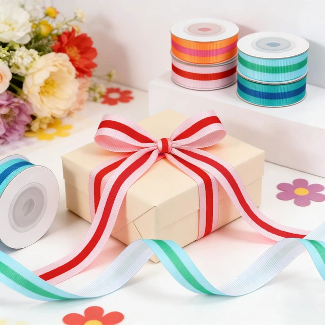 Alt view image 5 of 7 - Stripe Grosgrain Ribbon 0.6 Inch Summer Colorful Fabric Wrapping Ribbon for Pride Day Spring Holiday Gift Cake Present Wrapping DIY Crafts Wreath Hair Bow Making Supplies, 4 Rolls, 20 Yard