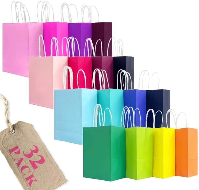 Main image of r 32Pcs Paper Gift Bags with Handles, 16 Different Senior Colors | 32Pcs, Multiple Uses, 8.3"x6"x3.15", Small Size