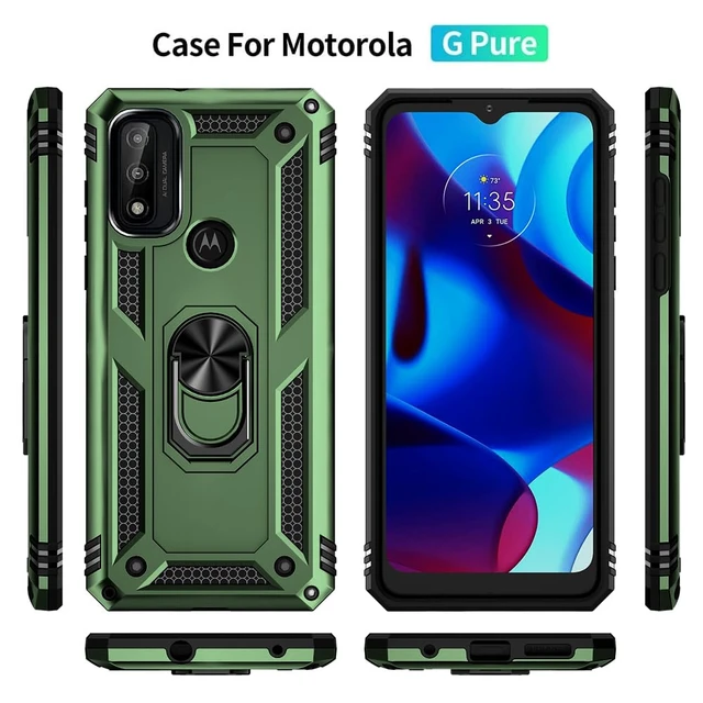Alt view image 4 of 6 - for Moto G Pure Phone Case, Moto G Power 2022 Case with HD Screen Protector, Military Grade Protective Cases with Ring for Moto G Pure (Army Green)