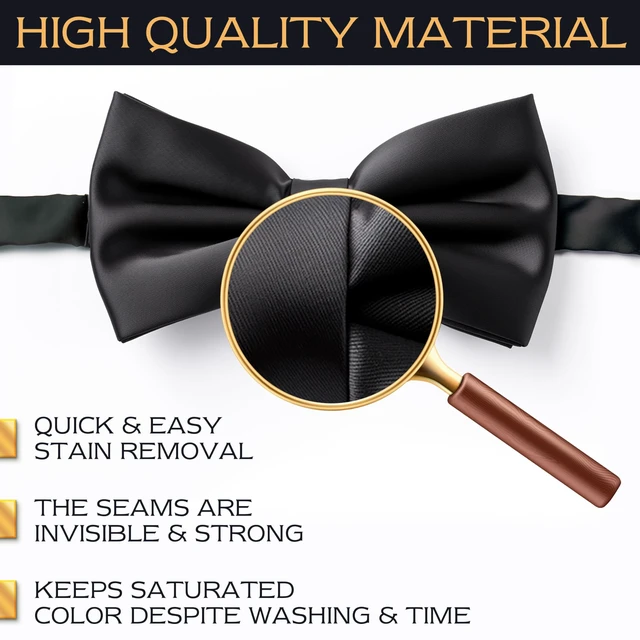 Alt view image 3 of 5 - Men's Black Bow Tie Pre-Tied Style Formal Satin Classic Bowtie for Tuxedo Faux Silk (Large, Black)