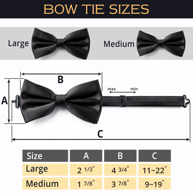 Alt view image 4 of 5 - Men's Black Bow Tie Pre-Tied Style Formal Satin Classic Bowtie for Tuxedo Faux Silk (Large, Black)