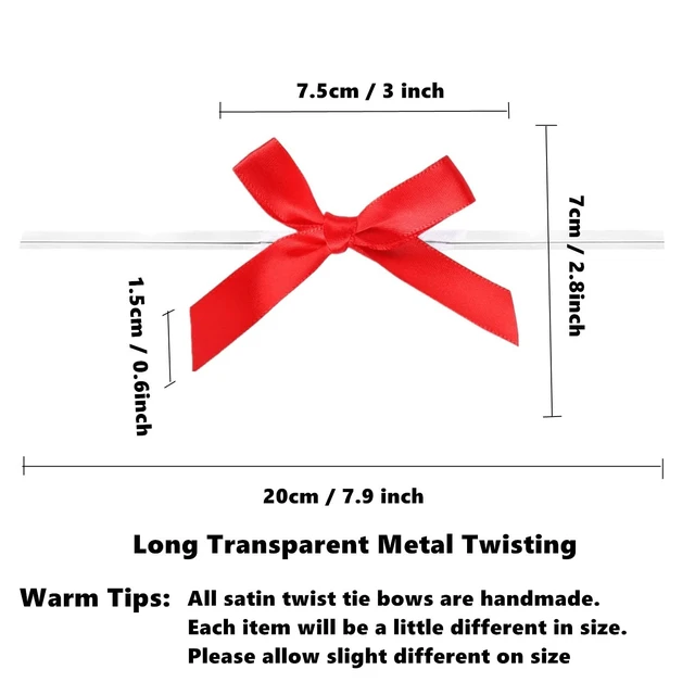 Alt view image 2 of 6 - 100 Pieces Red Bow Twist Ties for Bags, Satin Twist Tie Bows for Cake Pops, Twist Bows for Treats, Pre Tied Bows for Gifts Wrapping, Ribbon Bows, Pretied Bows Ties for Christmas Gift Wrap Bows