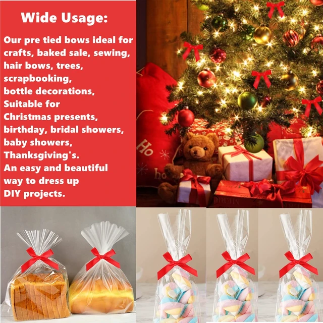 Alt view image 3 of 6 - 100 Pieces Red Bow Twist Ties for Bags, Satin Twist Tie Bows for Cake Pops, Twist Bows for Treats, Pre Tied Bows for Gifts Wrapping, Ribbon Bows, Pretied Bows Ties for Christmas Gift Wrap Bows
