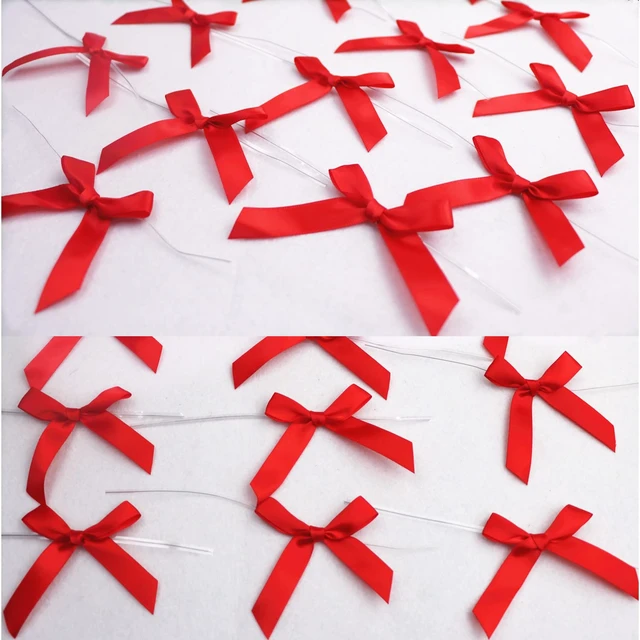 Alt view image 6 of 6 - 100 Pieces Red Bow Twist Ties for Bags, Satin Twist Tie Bows for Cake Pops, Twist Bows for Treats, Pre Tied Bows for Gifts Wrapping, Ribbon Bows, Pretied Bows Ties for Christmas Gift Wrap Bows
