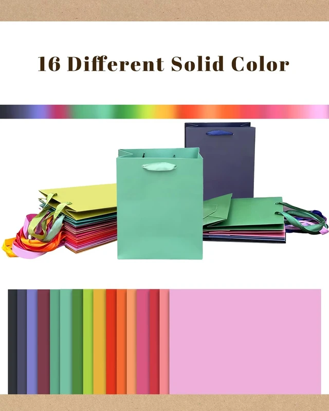 Alt view image 2 of 7 - 16PCS 16 Colors Mini Gift Bags with Tissue Paper Handles 6.3"x4.7"x2.4" Small Size Present Party Favor Bags Tissue Paper