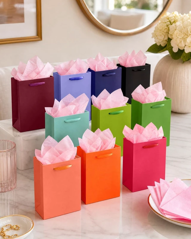 Alt view image 6 of 7 - 16PCS 16 Colors Mini Gift Bags with Tissue Paper Handles 6.3"x4.7"x2.4" Small Size Present Party Favor Bags Tissue Paper