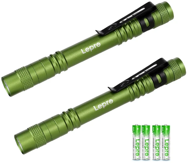 Main image of LED Pen Flashlights, 2 Pack Mini Waterproof with Clip | Lightweight, portable pocket flashlight with clip. Ideal for inspection, work, and emergency. AAA batteries included.
