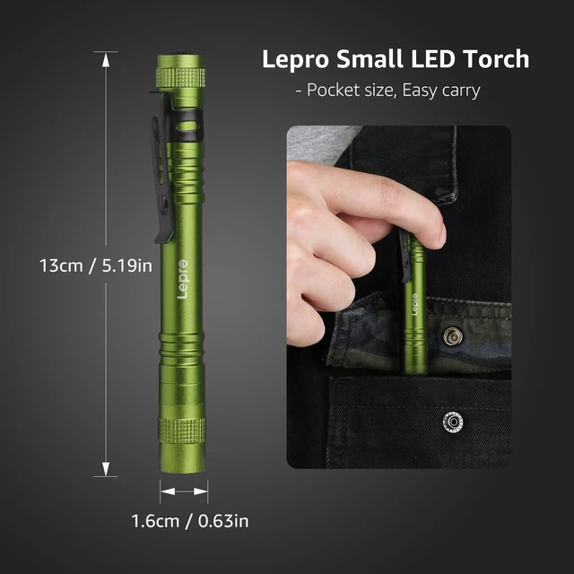 Alt view image 2 of 7 - LED Pen Flashlights, 2 Pack Mini Waterproof with Clip | Lightweight, portable pocket flashlight with clip. Ideal for inspection, work, and emergency. AAA batteries included.