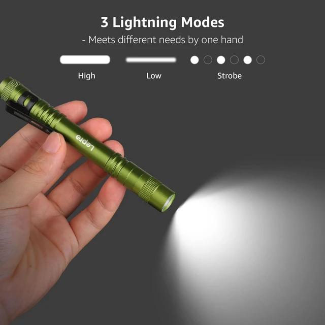Alt view image 3 of 7 - LED Pen Flashlights, 2 Pack Mini Waterproof with Clip | Lightweight, portable pocket flashlight with clip. Ideal for inspection, work, and emergency. AAA batteries included.