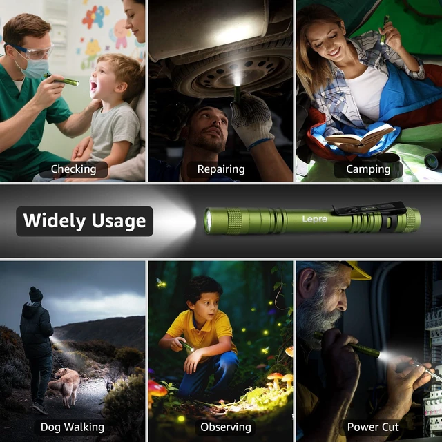 Alt view image 5 of 7 - LED Pen Flashlights, 2 Pack Mini Waterproof with Clip | Lightweight, portable pocket flashlight with clip. Ideal for inspection, work, and emergency. AAA batteries included.