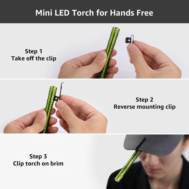 Alt view image 7 of 7 - LED Pen Flashlights, 2 Pack Mini Waterproof with Clip | Lightweight, portable pocket flashlight with clip. Ideal for inspection, work, and emergency. AAA batteries included.