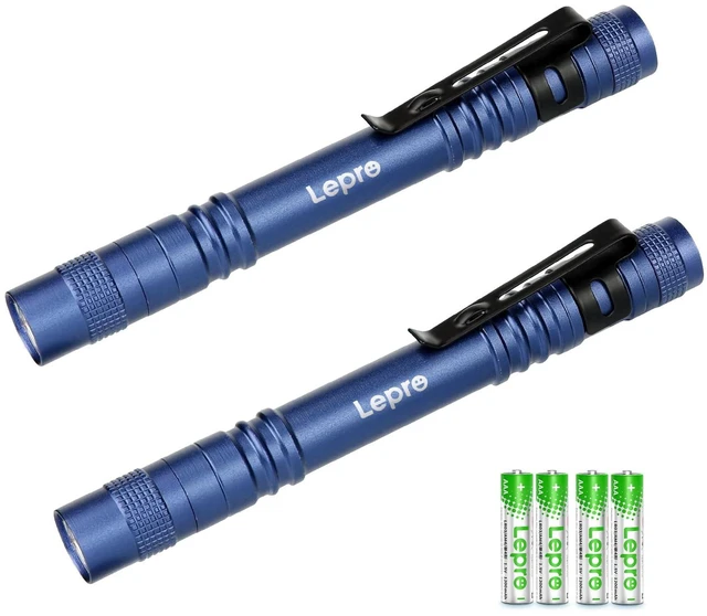 Main image of LED Pen Flashlights, 2 Pack Mini Waterproof with Clip | Lightweight, portable pocket flashlight with clip. Ideal for inspection, work, and emergency. AAA batteries included.