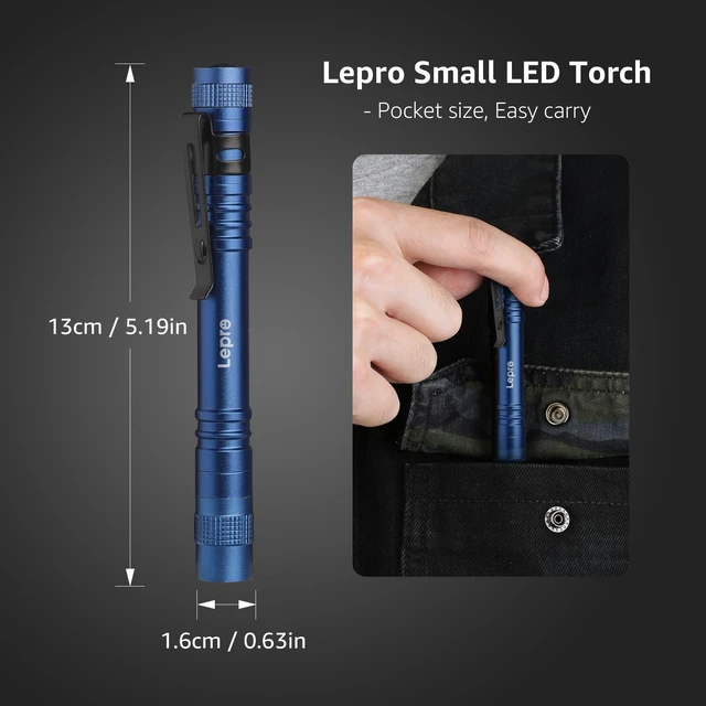 Alt view image 2 of 7 - LED Pen Flashlights, 2 Pack Mini Waterproof with Clip | Lightweight, portable pocket flashlight with clip. Ideal for inspection, work, and emergency. AAA batteries included.